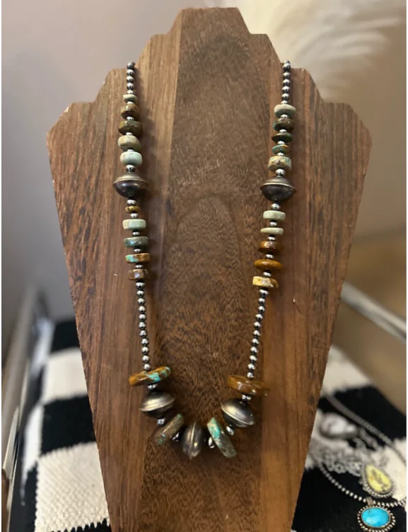 21-24” Genuine Turquoise w/ Handmade Sterling Beads 