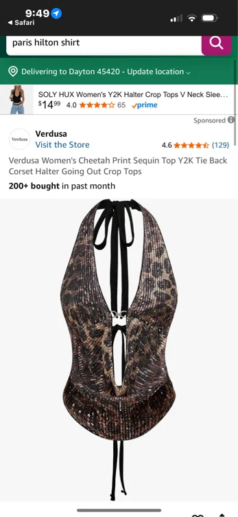 Verdusa Women's Cheetah Print Sequin Top Y2K Tie Back Corset Halter Going Out Tops Brown Medium at Amazon Women’s Clothing store