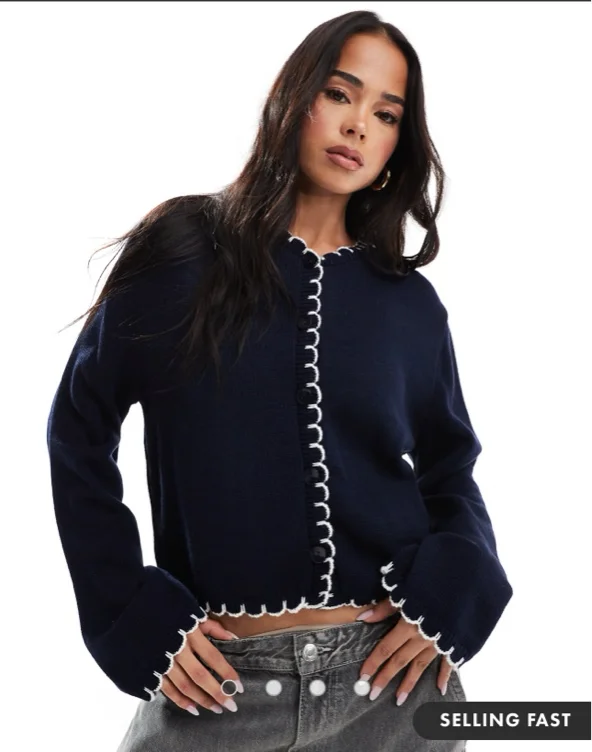 Miss Selfridge blanket stitch cardigan in navy