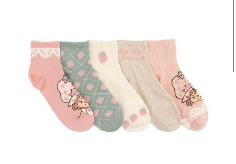 Womens Strawberry Shortcake Quarter Socks 5 Pack - Multicolor