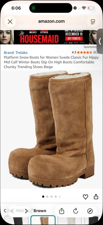 Amazon.com | Trelako Suede Platform Snow Boots for Women Classic Fur Hippy Mid Calf Winter Boots Slip On High Boots Comfortable Chunky Trending Shoes Black | Mid-Calf