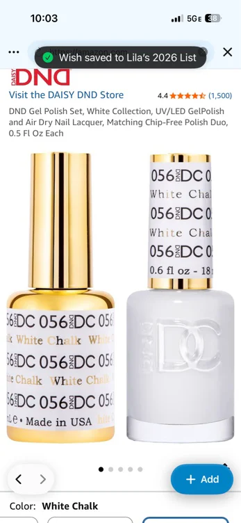 Amazon.com: DND DC Gel Polish Set, White Collection, UV/LED Gel Polish and Air Dry Nail Lacquer, Matching Chip-Free Polish Duo, 056 White Chalk, 0.5 Fl Oz : Beauty & Personal Care