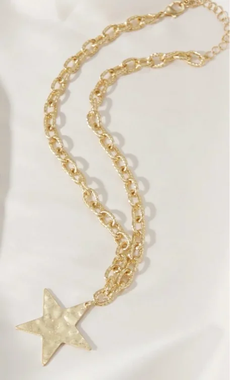 Worn Gold Hammered Star Necklace
