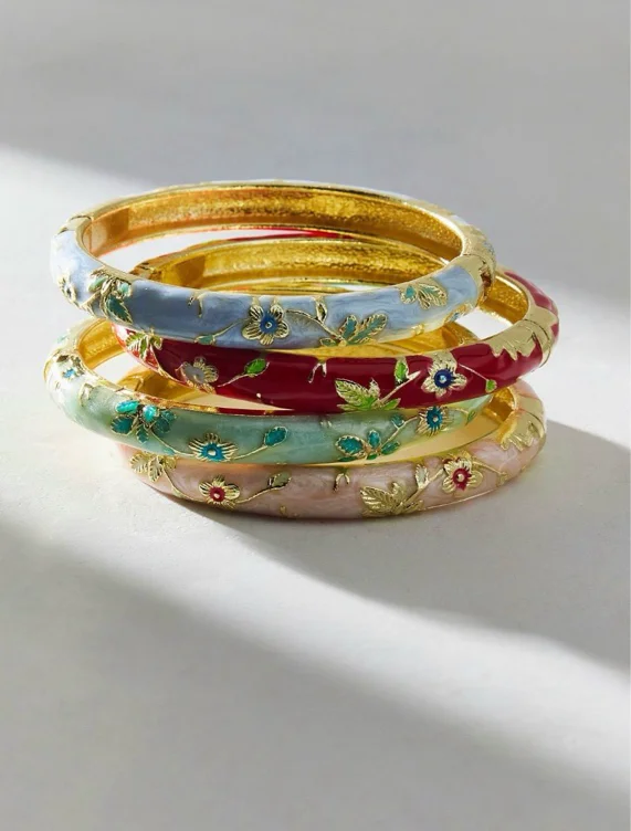 Jane Enameled Floral Bangle Bracelet