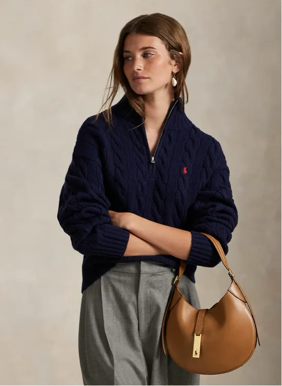 Pull col montant en laine et en cachemire Bleu Polo ralph lauren - Femme | Place des Tendances