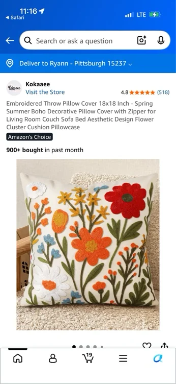 Amazon.com: Kokaaee Embroidered Throw Pillow Cover 18x18 Inch - Spring Summer Boho Decorative Pillow Cover with Zipper for Living Room Couch Sofa Bed Aesthetic Design Flower Cluster Cushion Pillowcase : Home & Kitchen