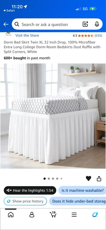 Amazon.com: Shreem Linen Dorm Bed Skirt Twin XL 32 Inch Drop, 100% Microfiber Extra Long College Dorm Room Bedskirts Dust Ruffle with Split Corners, White : Home & Kitchen