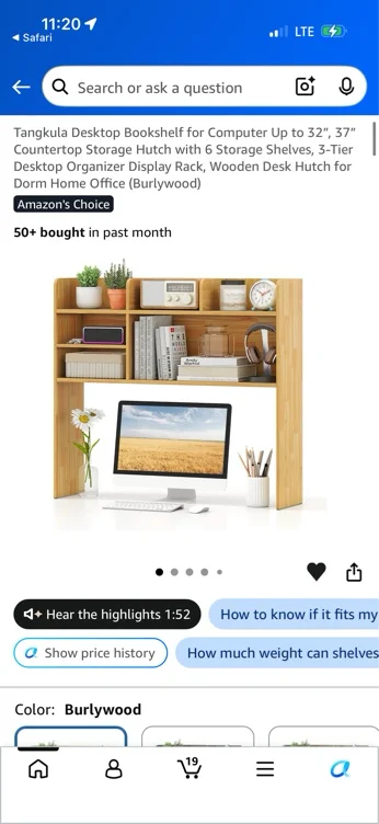 Amazon.com : Tangkula Desktop Bookshelf for Computer Up to 32”, 37” Countertop Storage Hutch with 6 Storage Shelves, 3-Tier Desktop Organizer Display Rack, Wooden Desk Hutch for Dorm Home Office (Burlywood) : Office Products
