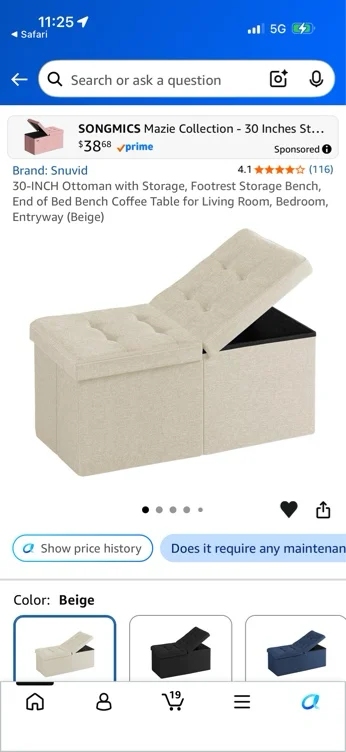 Amazon.com: Snuvid 30-INCH Ottoman with Storage, Footrest Storage Bench, End of Bed Bench Coffee Table for Living Room, Bedroom, Entryway (Beige) : Home & Kitchen