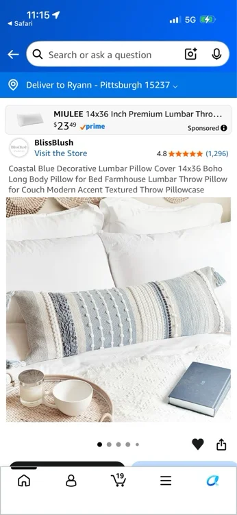 Amazon.com: BlissBlush Coastal Blue Decorative Lumbar Pillow Cover 14x36 Boho Long Body Pillow for Bed Farmhouse Lumbar Throw Pillow for Couch Modern Accent Textured Throw Pillowcase : Home & Kitchen
