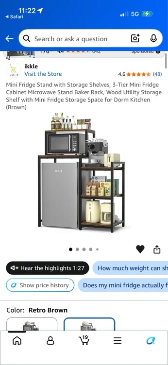 Amazon.com: ikkle Mini Fridge Stand with Storage Shelves, 3-Tier Mini Fridge Cabinet Microwave Stand Baker Rack, Wood Utility Storage Shelf with Mini Fridge Storage Space for Dorm Kitchen (Brown) : Home & Kitchen