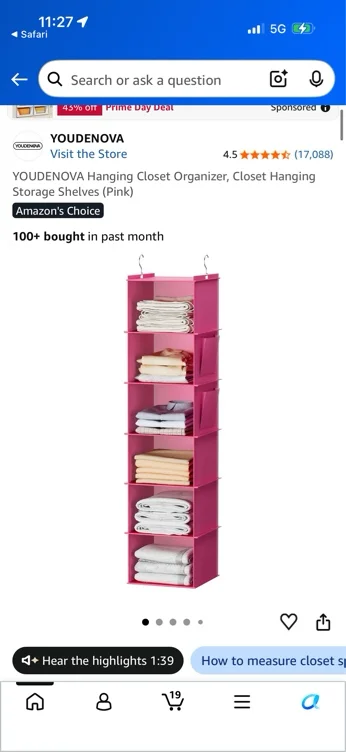 Amazon.com: YOUDENOVA Hanging Closet Organizer, Closet Hanging Storage Shelves (Pink) : Home & Kitchen