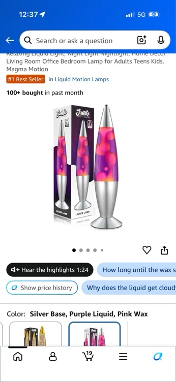 JAMBO 16" Beautiful Lamp- Purple with Pink Wax, Relaxing Liquid Light, Night Light Nightlight, Home Decor Living Room Office Bedroom Lamp for Adults Teens Kids, Magma Motion - Amazon.com