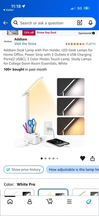Addtam Desk Lamp with Pen Holder, LED Desk Lamps for Home Office, Power Strip with 3 Outlets 4 USB Charging Ports(2 USBC), 3 Color Modes Touch Lamp, Study Lamps for College Dorm Room Essentials, White - Amazon.com