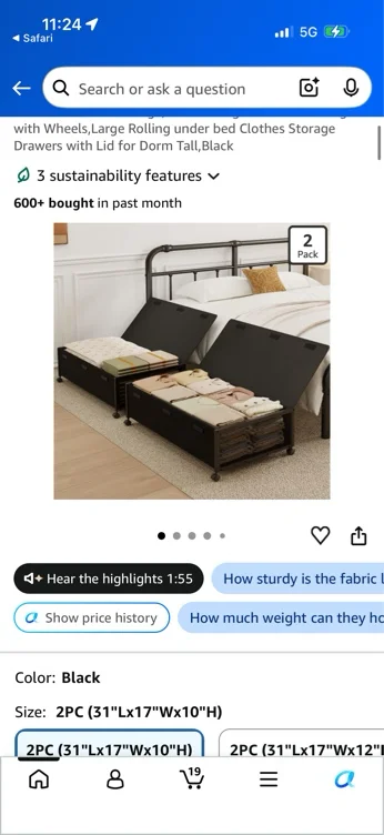 Amazon.com: 2 Pack Under the Bed Storage Containers,10 inch Height Under Bed Shoe Storage,31inch Long Underbed Storage with Wheels,Large Rolling under bed Clothes Storage Drawers with Lid for Dorm Tall ,Black : Home & Kitchen