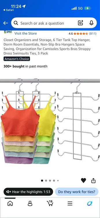 Amazon.com: CLODSPAC Closet Organizers and Storage, 6 Tier Tank Top Hanger, Dorm Room Essentials, Non-Slip Bra Hangers Space Saving, Organization for Camisoles Sports Bras Strappy Dress Swimsuits Ties, 3 Pack : Home & Kitchen