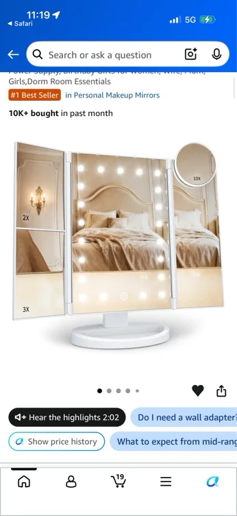 Amazon.com : HUONUL Makeup Mirror, Vanity Mirror with Lights, 2X/3X/10X Magnification, Touch Control, Trifold, Dual Power Supply, Birthday Gifts for Women, Wife, Mom, Girls,Dorm Room Essentials : Beauty & Personal Care