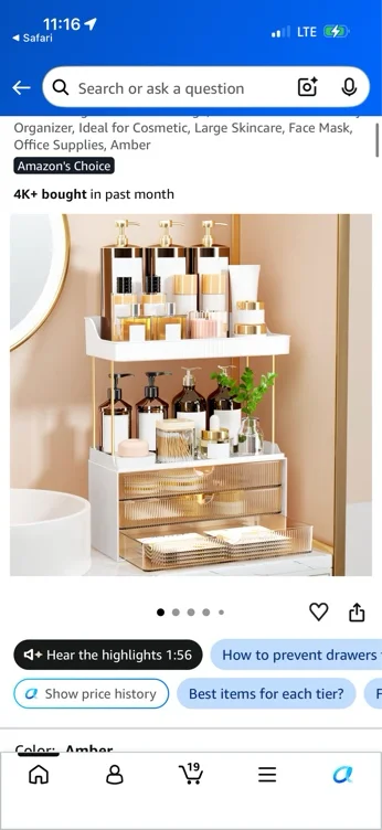 Amazon.com: StorBin 3 Large Drawers Makeup Organizer - 5 Tier Bathroom Counter Organizers and Storage, Versatile Perfume Vanity Organizer, Ideal for Cosmetic, Large Skincare, Face Mask, Office Supplies, Amber : Home & Kitchen
