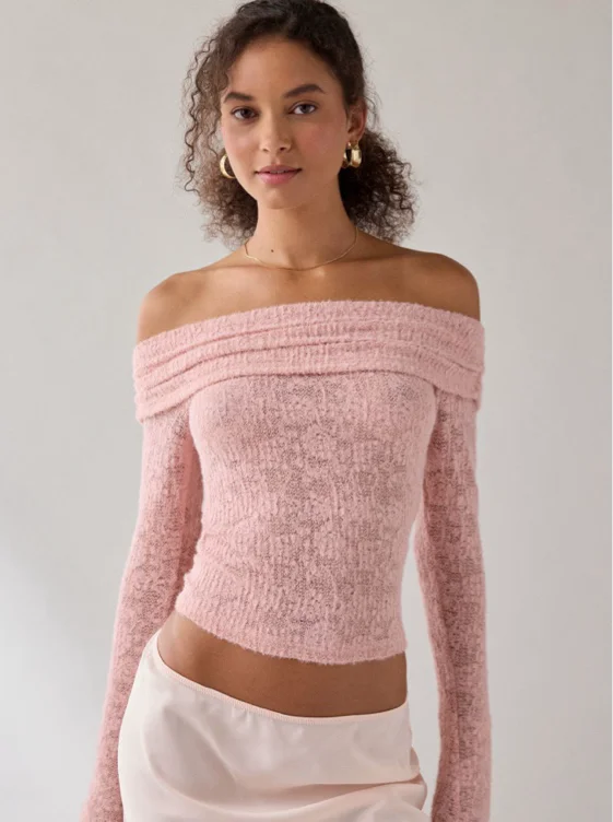 Kimchi Blue Lily Sheer Lace Long Sleeve Off-The-Shoulder Top