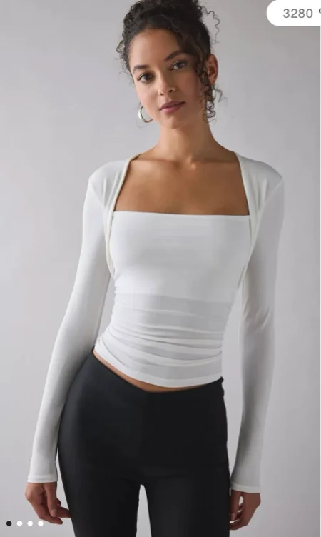UO Claire Cropped Long Sleeve Shrug Top
