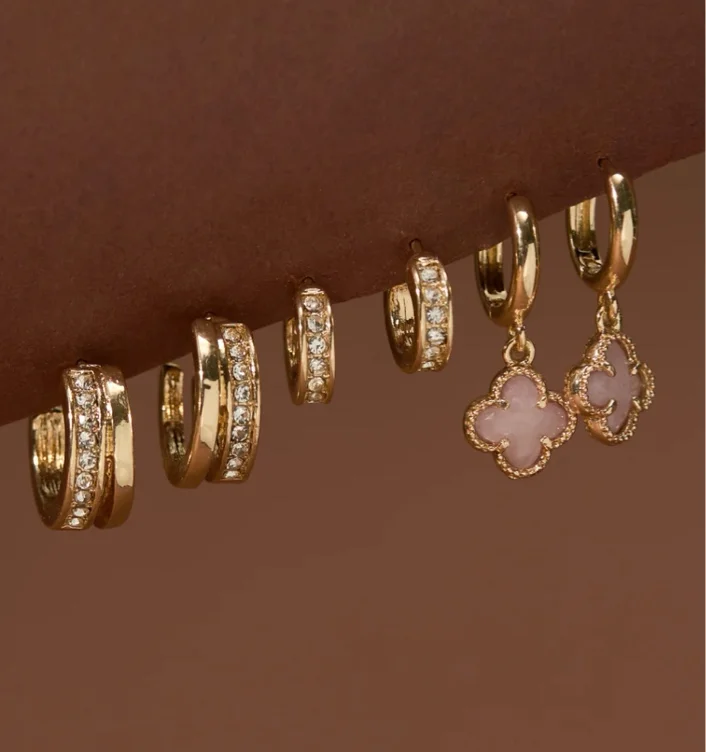 Crystal Clover Mini Hoop Earring Set