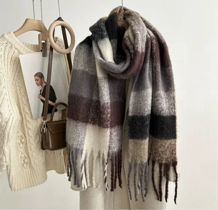 SCACTO Fringed Mohair Plaid Scarf 21.99