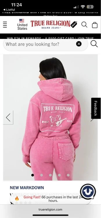 

VINTAGE WASH V NOTCH HOODIE - Very Berry | True Religion

