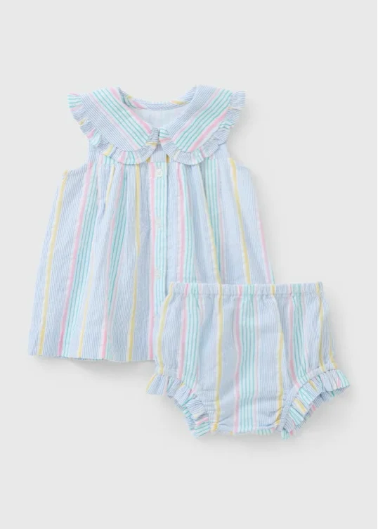 Baby Blue Stripe Dress & Knicker Set (0-23mths)