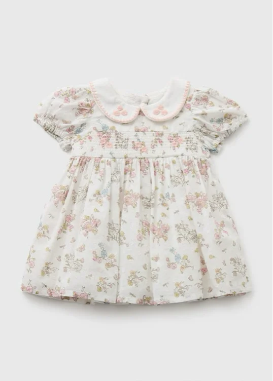 Baby White Floral Collared Dress (Newborn-23mths)