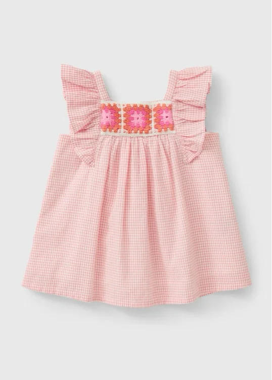 Baby Pink Crochet Frill Woven Dress (0-23mths)