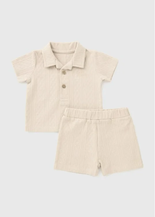 Baby Cream Jacquard Top & Shorts Set (Newborn Cream