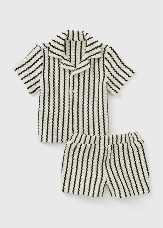 Baby Black Stripe Crochet Shirt & Short Set (0-23mths)