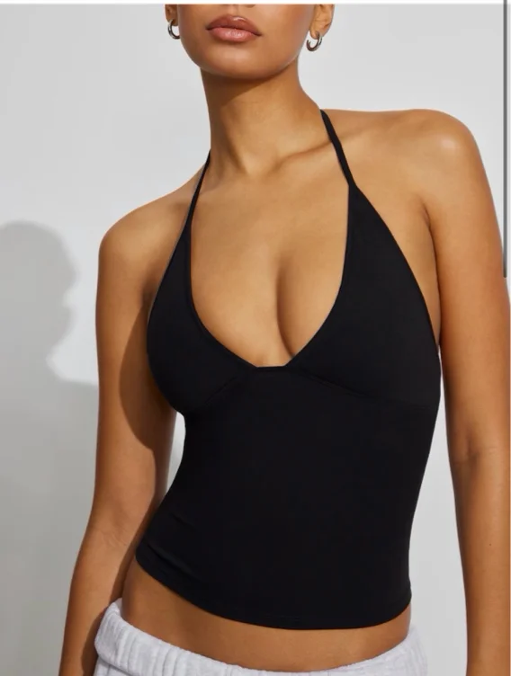 Sleek Plunge Halter Top - Garage - White - Women Clothing