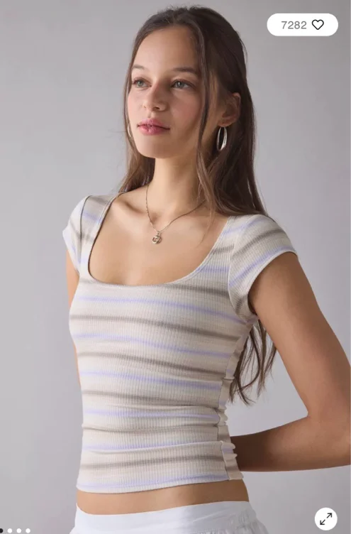 BDG Drew Cap Sleeve Square Neck Cropped Tee