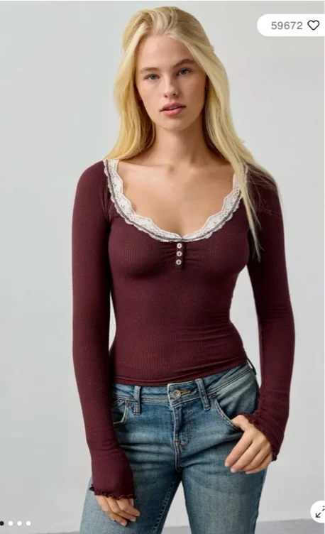 Out From Under Diana Layering Lace-Trim Henley Top