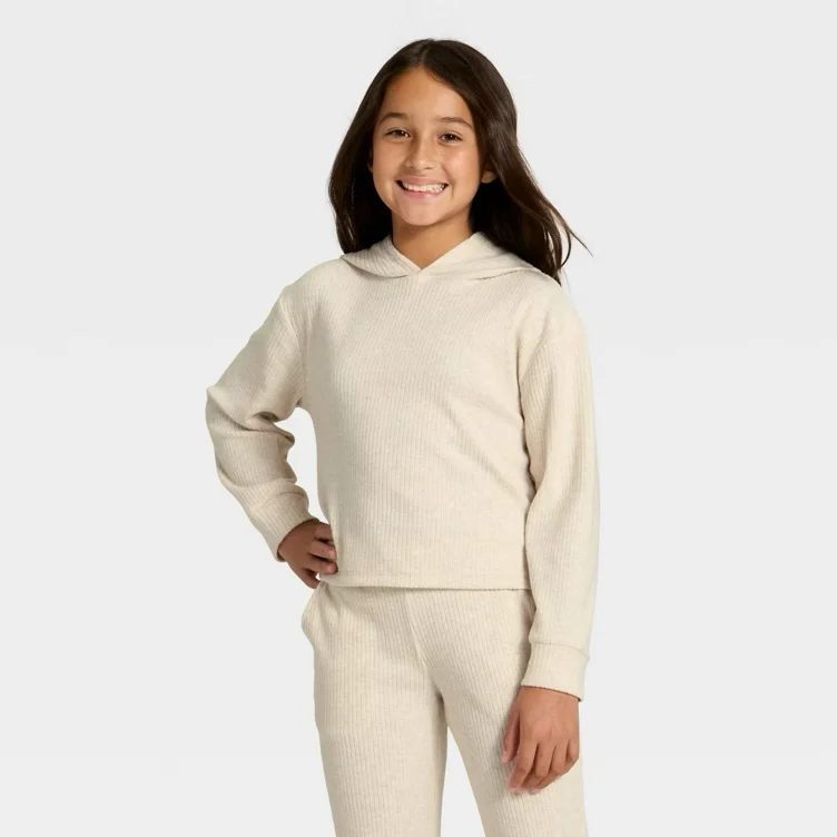 Girls' Cozy Ribbed Hooded Pullover Sweatshirt - Cat & Jack™ 