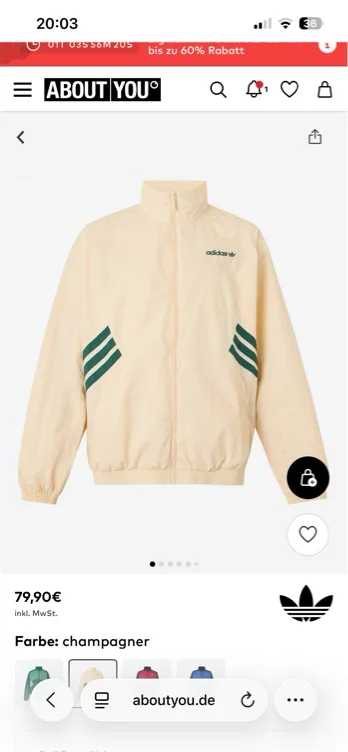 ADIDAS ORIGINALS Jacke 'Munich 93' in Champagner | ABOUT YOU