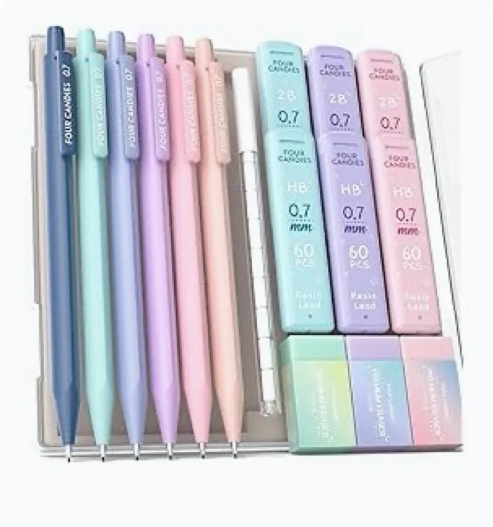 Amazon.com : Four Candies 6PCS Cute Mechanical Pencil Set with 372 Leads & Erasers, 0.7mm Medium Point, Pencils Mechanical with 360PCS (HB & 2B) Lead Refills & 12PCS Erasers & Storage Case for Writing & Drawing : Office Products
