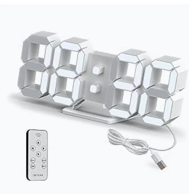 Amazon.com: Deeyaple LED Clock, 3D Digital Wall & Desk Alarm Clock with Snooze, Dimmable Display, Time Memory, 12/24H Date & Temperature, Remote Control Night Light for Bedroom, Office, Kitchen, Home (White) : Home & Kitchen