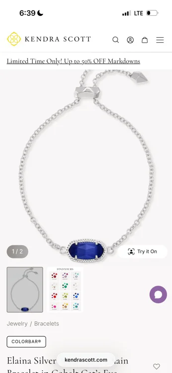 Elaina Silver Adjustable Chain Bracelet in Cobalt Cat’s Eye