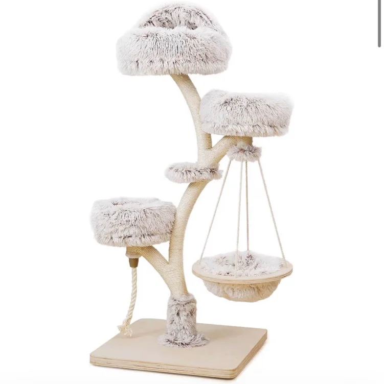 Fudajo Cat Tree Design 130 cm Beige and Brown Branch Shape with Plush and Sisal Scratching Trunk Hammock Tower Fun Furniture Pet : Amazon.fr: Pet Supplies