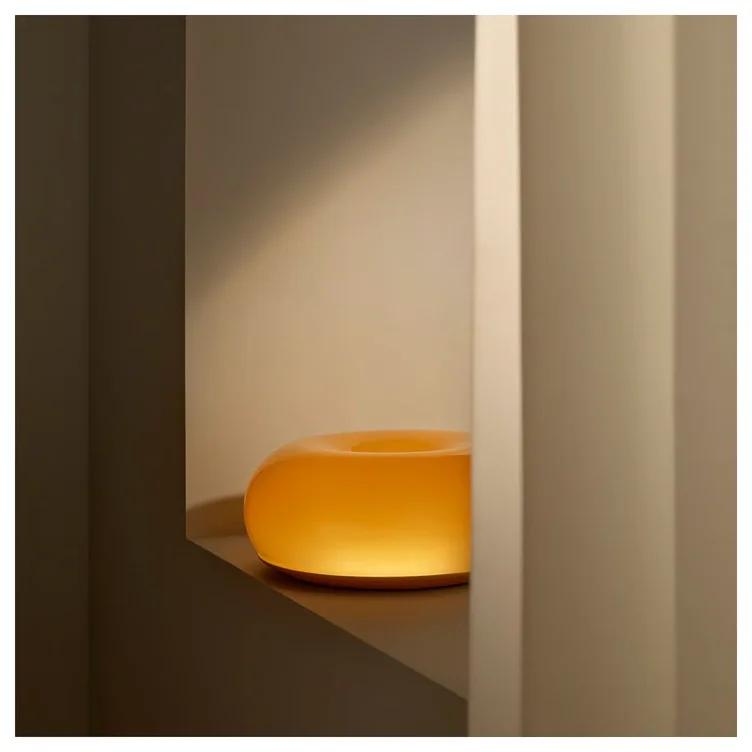 VARMBLIXT Candeeiro LED de mesa/parede - laranja vidro/redondo 30 cm