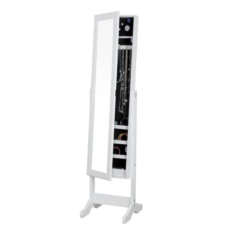 Espelho de chão com móvel de bijuteria branco 145cm