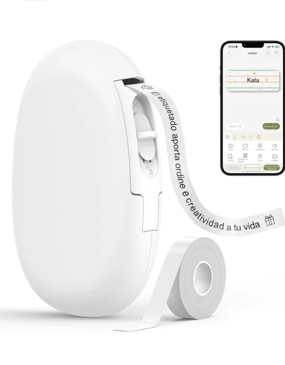 SUPVAN E10 etiquetadora Bluetooth, con Etiquetas Impermeables (15mm x 6 m/Rollo), Ideal para oficinas y hogares, Negro