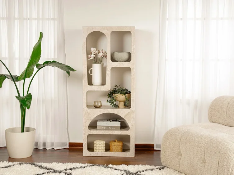 Estante com 5 nichos efeito mármore bege - LUELA