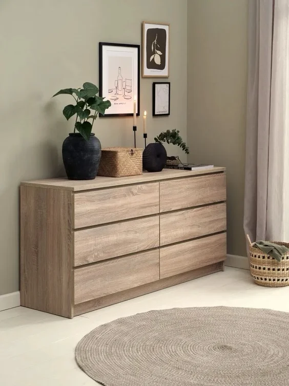 Cómoda LIMFJORDEN 3+3 gavetas cor carvalho claro - L161xA79 | Branco