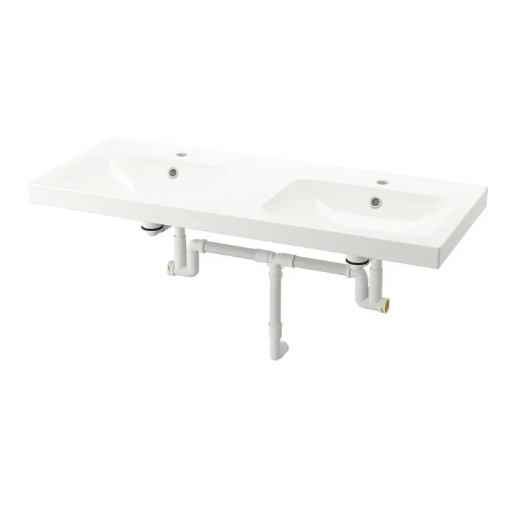 Lavatório duplo c/sifão - branco 122x49 cm