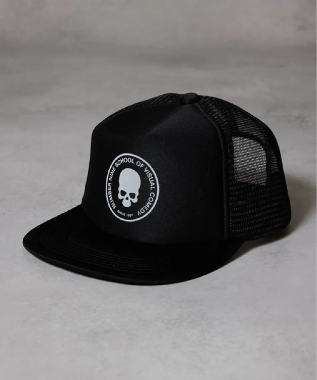 SCHOOL OF VISUAL COMEDY PRINTED MESH CAP / スカルモチーフ サークルロゴ プリント メッシュキャップ | ナンバーナイン（NUMBER (N)INE）公式通販