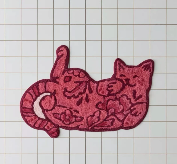 Delft Cat Shaped Tufted Bath Mat