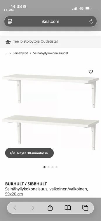 BURHULT / SIBBHULT Seinähyllykokonaisuus - valkoinen/valkoinen 59x20 cm